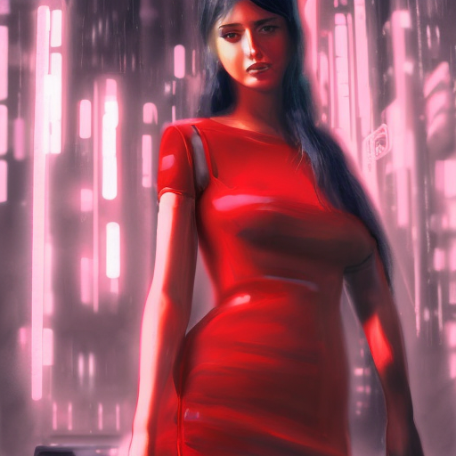 Kehotteella &ldquo;digital art, portrait, caucasian woman, red dress, cyberpunk, unreal engine&rdquo;