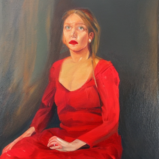 Kehotteella &ldquo;oil on canvas, portrait, caucasian woman, red dress&rdquo;