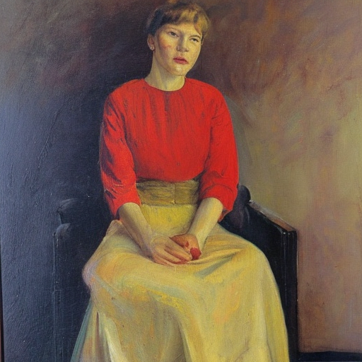 Kehotteella &ldquo;oil on canvas, portrait, caucasian woman, red dress, style of akseli gallen-kallela&rdquo;