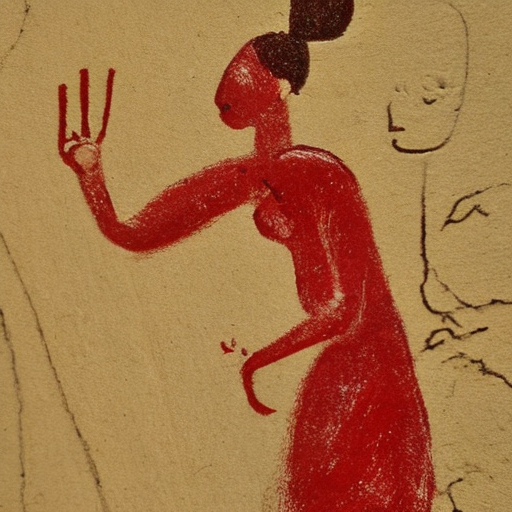Kehotteella &ldquo;cave painting, portrait, caucasian woman, red dress, prehistoric, rock, finger tracing, venus figure&rdquo;